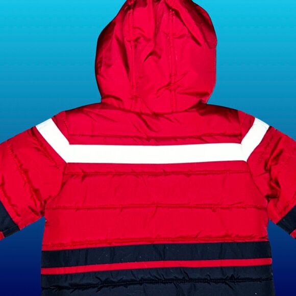 Infant London Fog Red/Navy Puffer Coat Baby Jacket Size 12 Months - Picture 2 of 5